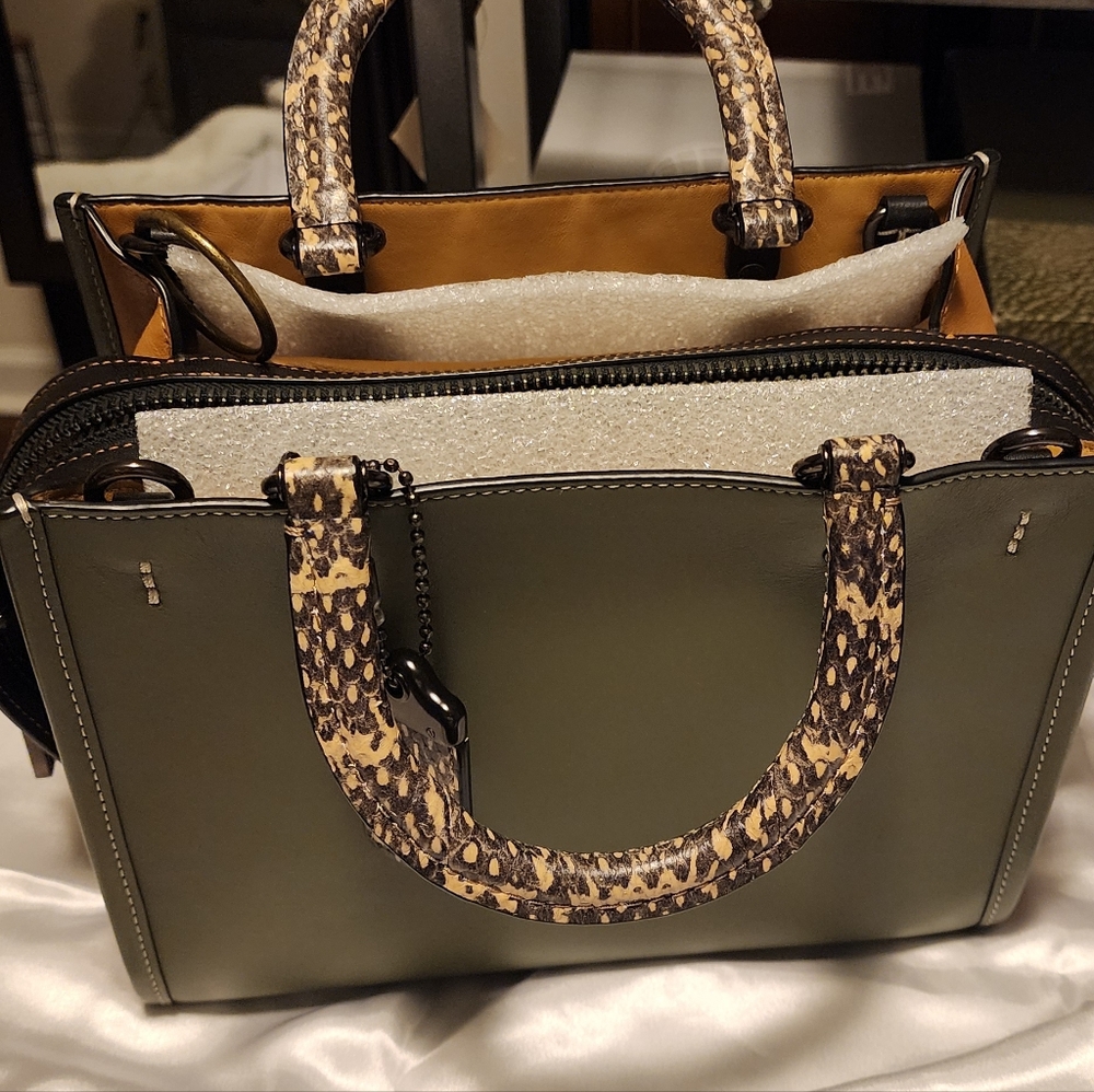 Coach Rogue Size 25. Olive Green Shoulder Bag with Animal Print Accents - Picture 6 of 17